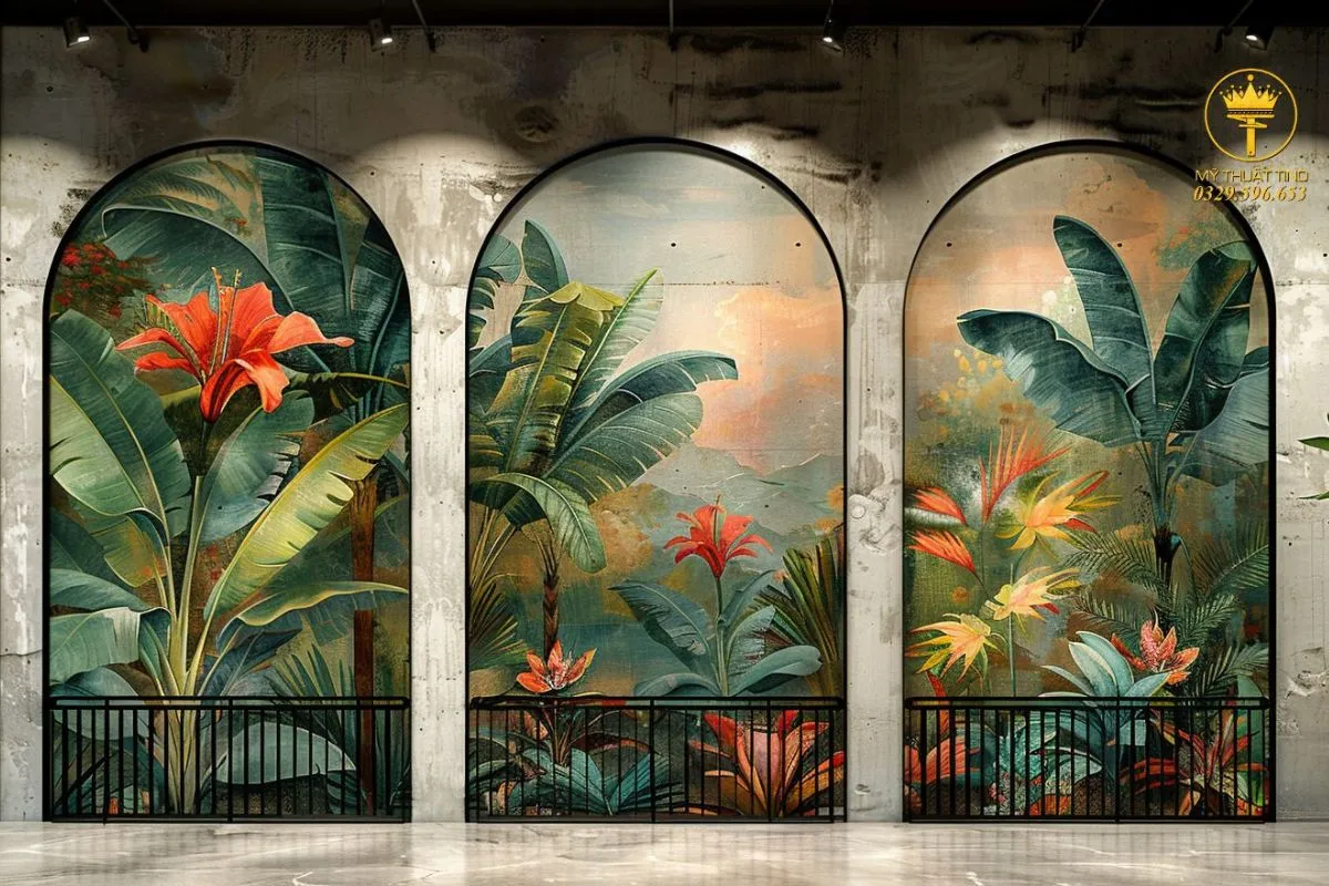 Vẽ tranh tường phòng khách hiện đại