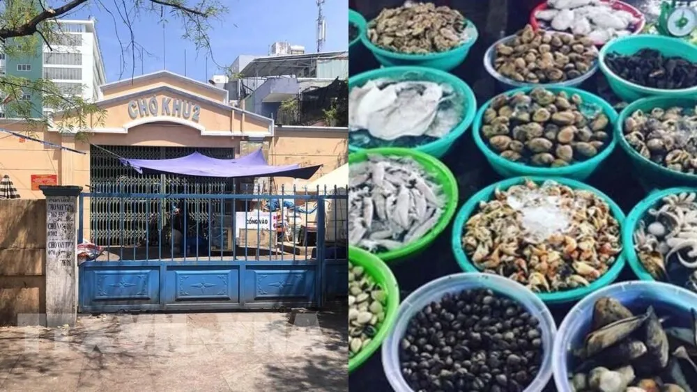 Chợ Khu 2 với các gian hàng hải sản đa dạng, tươi ngon