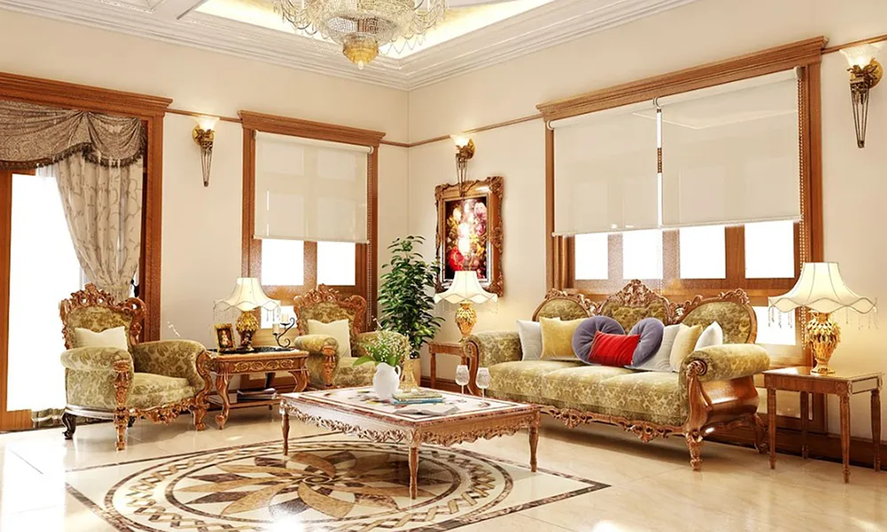 Bàn ghế tân cổ điển màu trắng hoàng gia 6 món