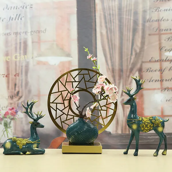 Cặp hươu tài lộc và bình hoa gốm decor