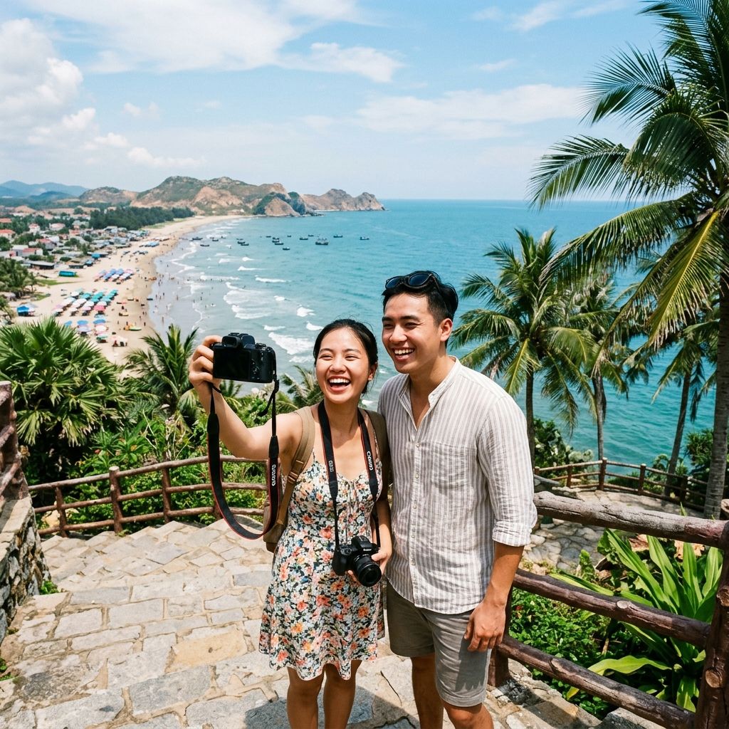 Đoàn du khách chụp ảnh lưu niệm check-in tại Khu nghỉ dưỡng 298 Long Hải