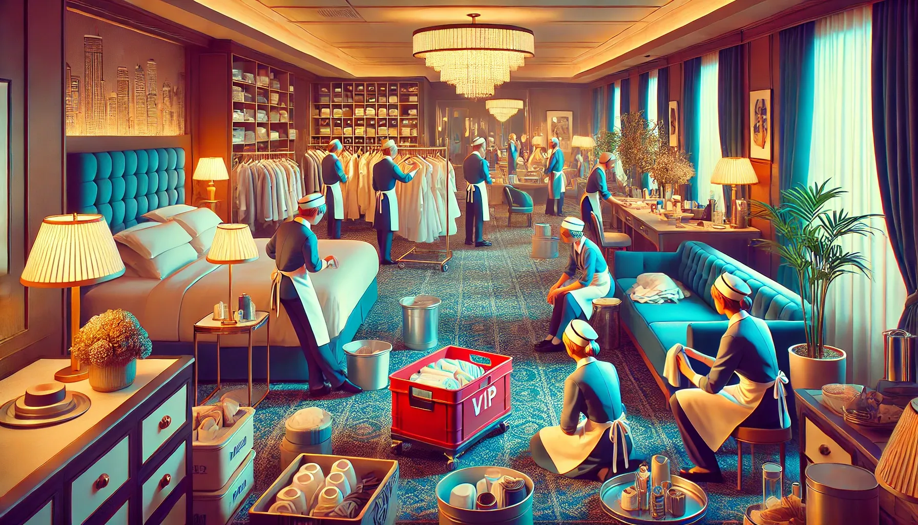 Không gian phòng khách sạn 5 sao được chuẩn bị hoàn hảo bởi nhân viên buồng phòng chuyên nghiệp