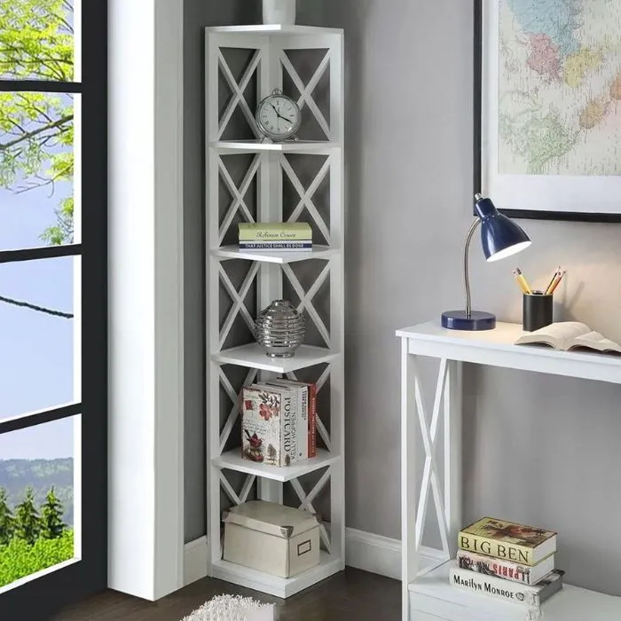 Kệ góc tường màu trắng thiết kế chữ X