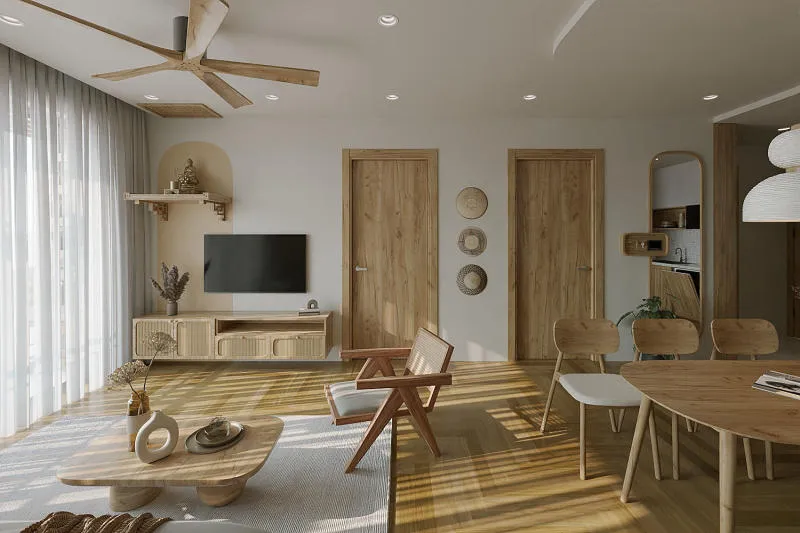 Mẫu kệ tivi chung cư đẹp gỗ tự nhiên