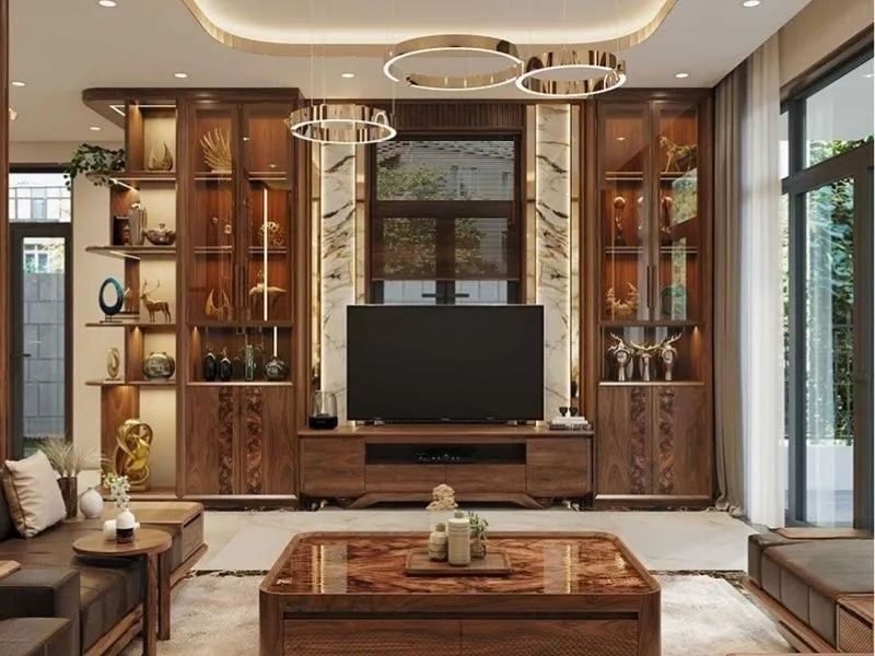 Kệ tivi liền tủ trang trí tích hợp ngăn để rượu, đồ decor