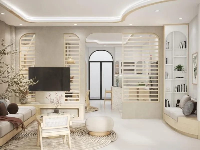 Vách ngăn lam gỗ đứng thoáng, phù hợp căn hộ nhỏ