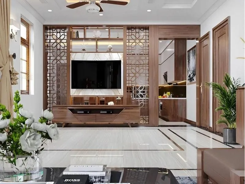 Vách ngăn kệ tivi giúp phân chia không gian một cách tinh tế