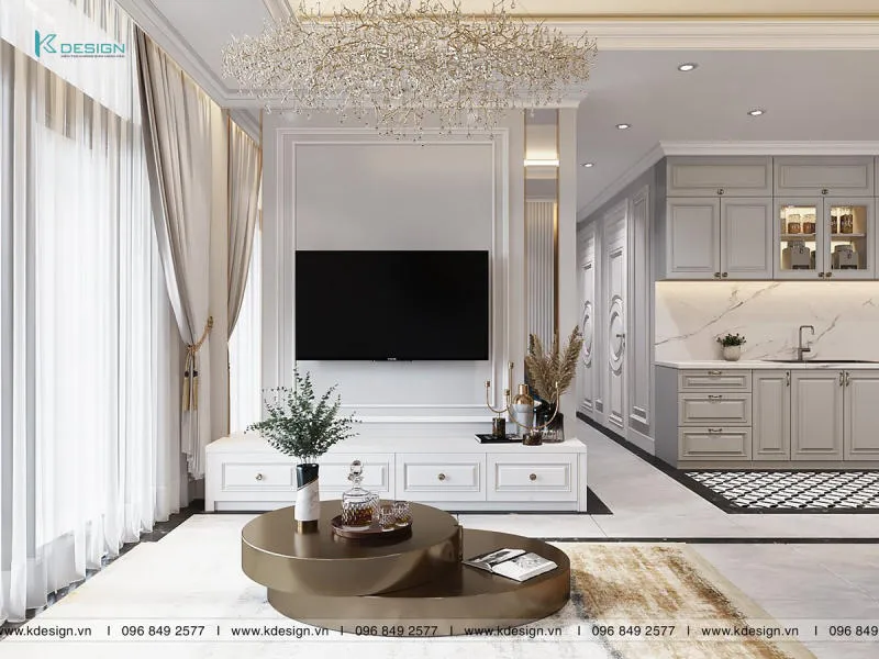 Mẫu thiết kế kệ tivi chung cư đẹp hiện đại của KDesign