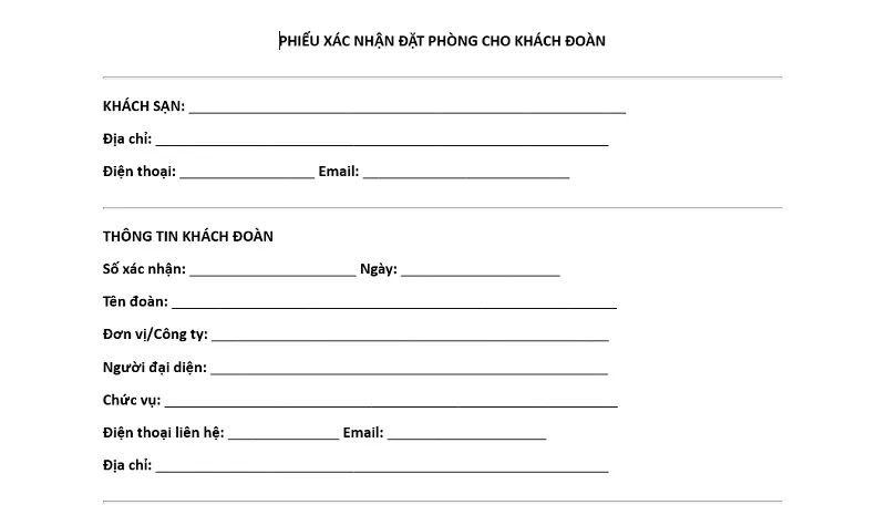 Mẫu phiếu xác nhận đặt phòng cho khách đoàn