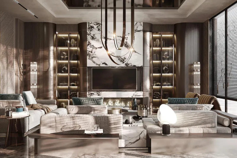 Thiết kế tủ âm tường phòng khách phong cách sang trọng (luxury)