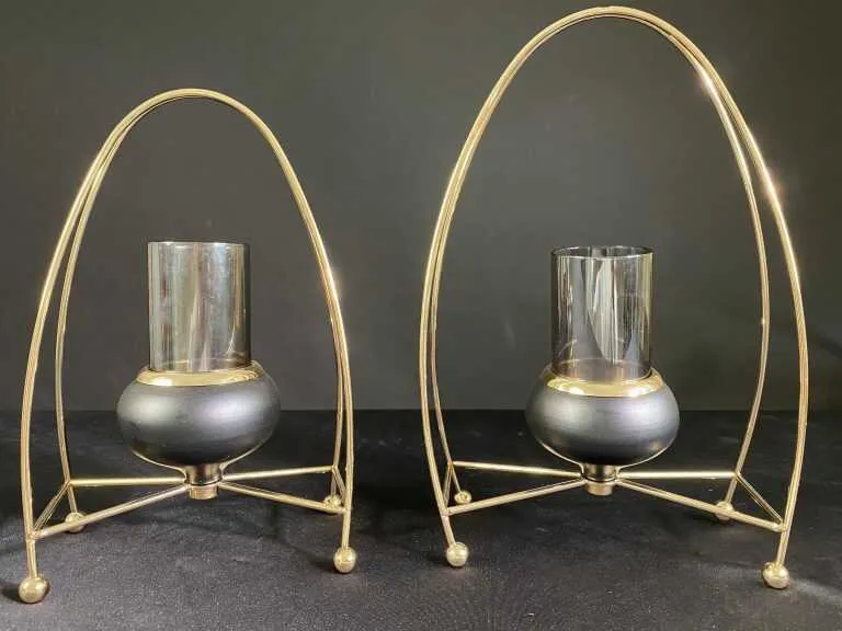 Bộ chân nến cốc đôi màu vàng gold trang trí bàn tiệc cưới sang trọng