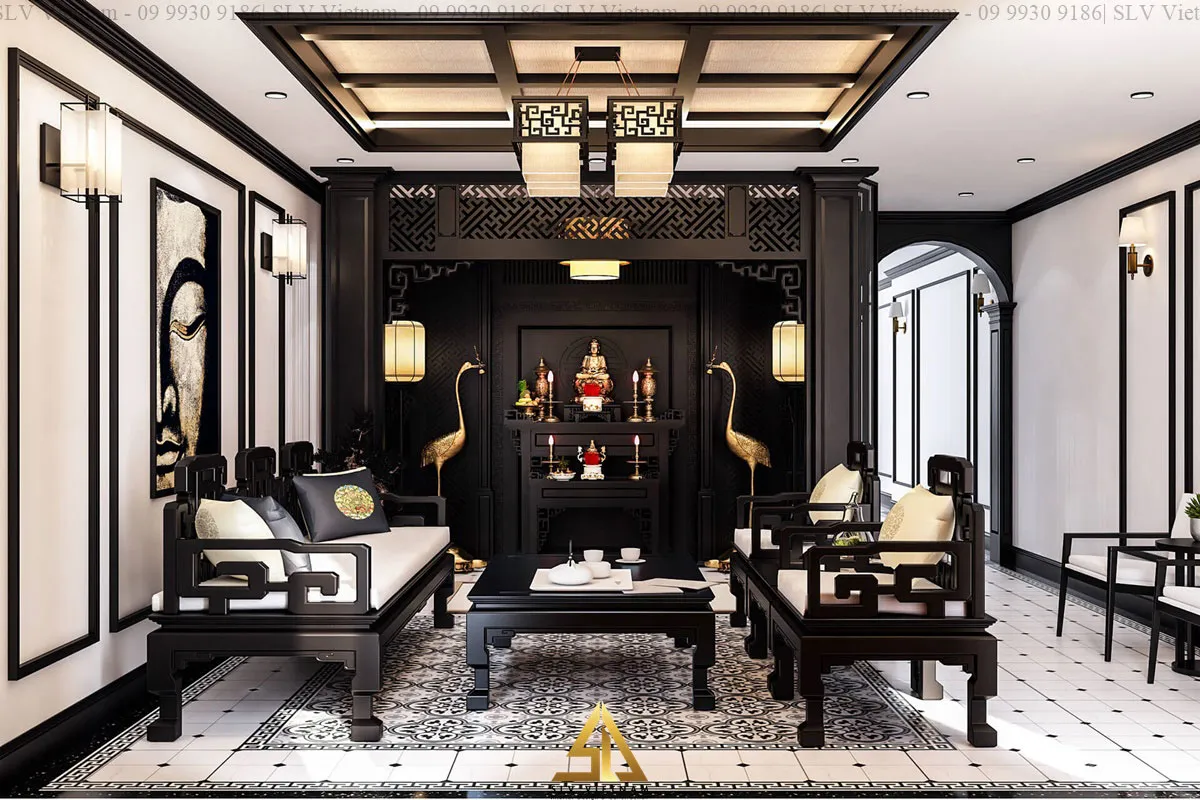 Sắp xếp ánh sáng cho không gian phòng khách có bàn thờ