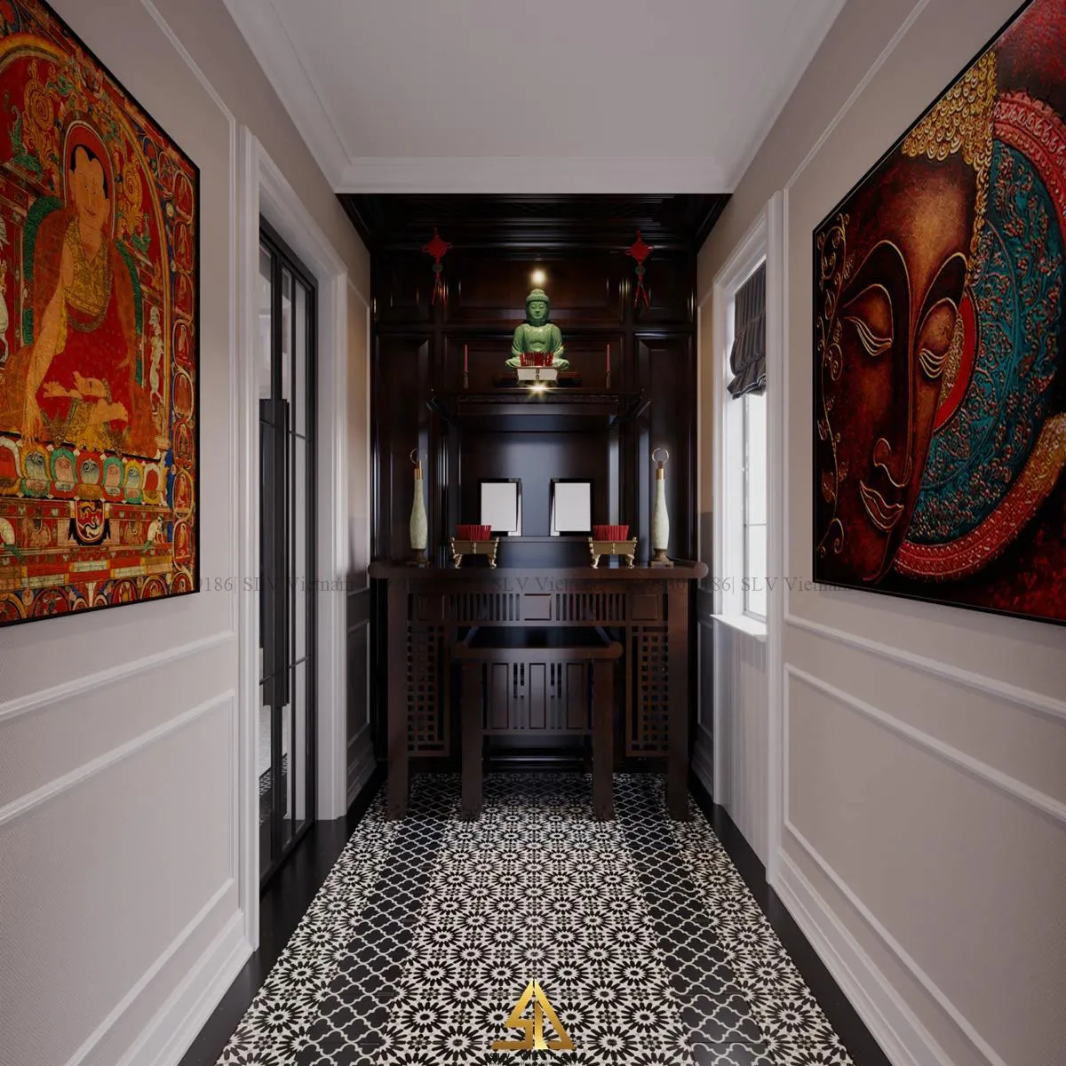 Tận dụng hành lang phòng khách đặt bàn thờ (Dự án của SLV Vietnam)