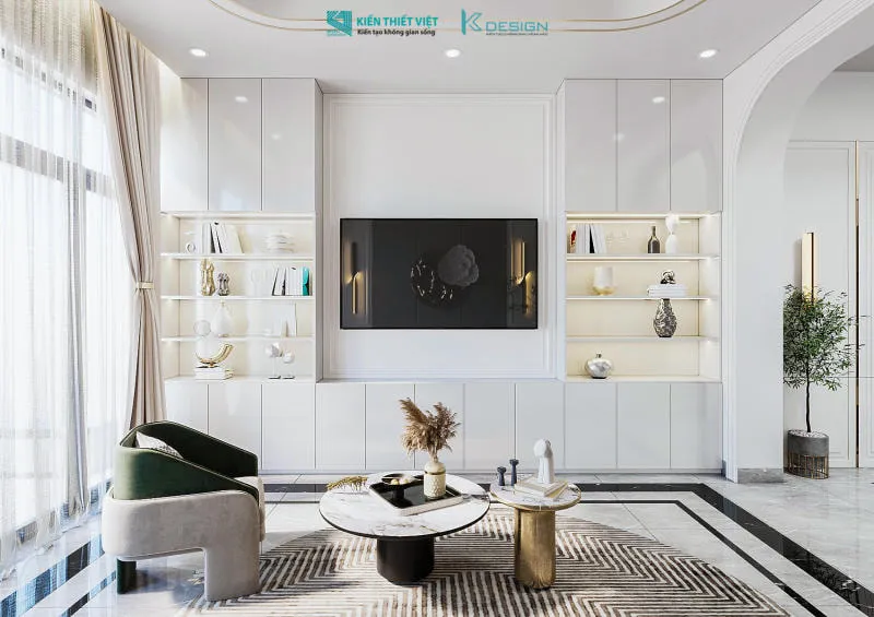 Mẫu tủ âm tường phòng khách đẹp với thiết kế đơn giản