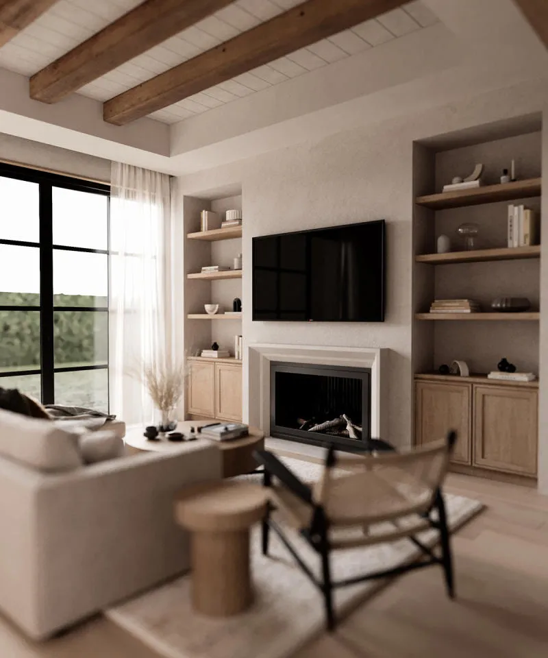 Thiết kế tủ âm tường phòng khách kết hợp kệ tivi