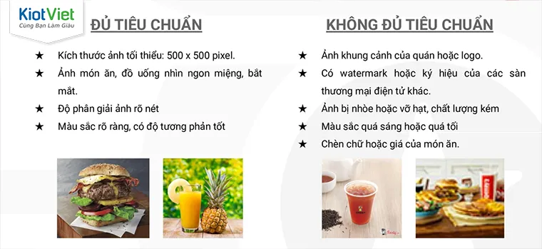 Tiêu chuẩn hình ảnh món ăn khi đăng ký nhà hàng Go Việt
