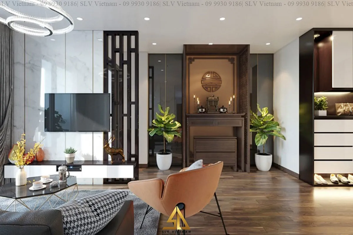 Trang trí cây xanh xung quanh tủ thờ