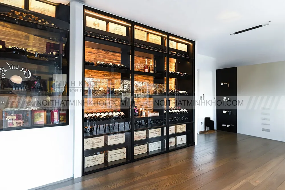 Tủ rượu âm tường kết hợp đèn led tinh tế và sang trọng