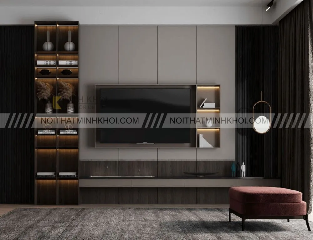 Tủ rượu âm tường kết hợp đồ trang trí nghệ thuật