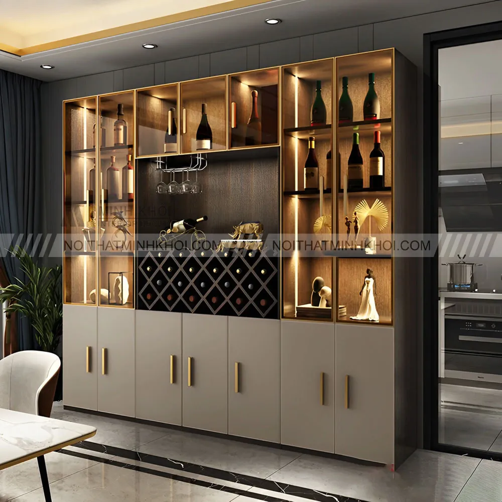 Tủ rượu gỗ tự nhiên thiết kế âm tường sang trọng đẳng cấp