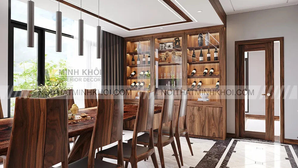 Tủ rượu gỗ tự nhiên thiết kế âm tường sang trọng đẳng cấp