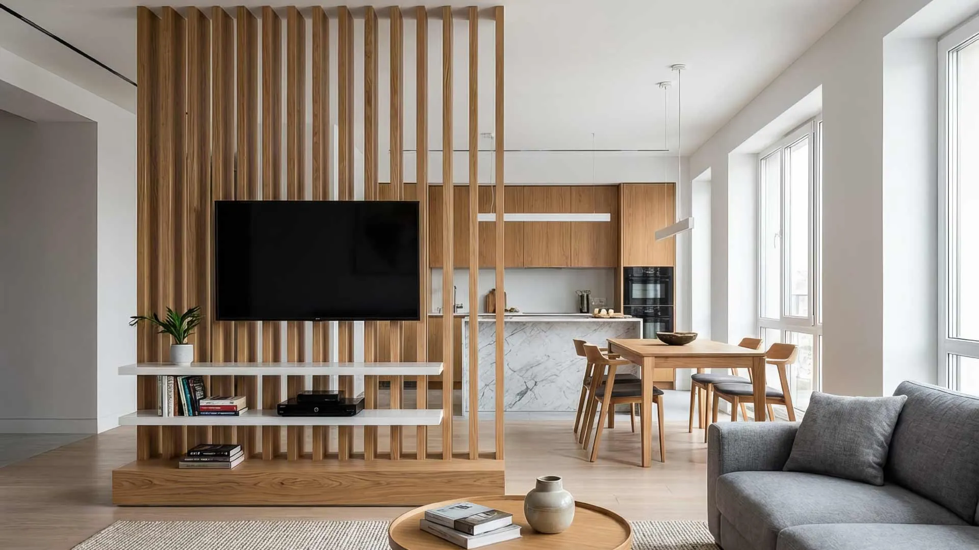 vách lam gỗ tự nhiên đứng kiểu hiện đại