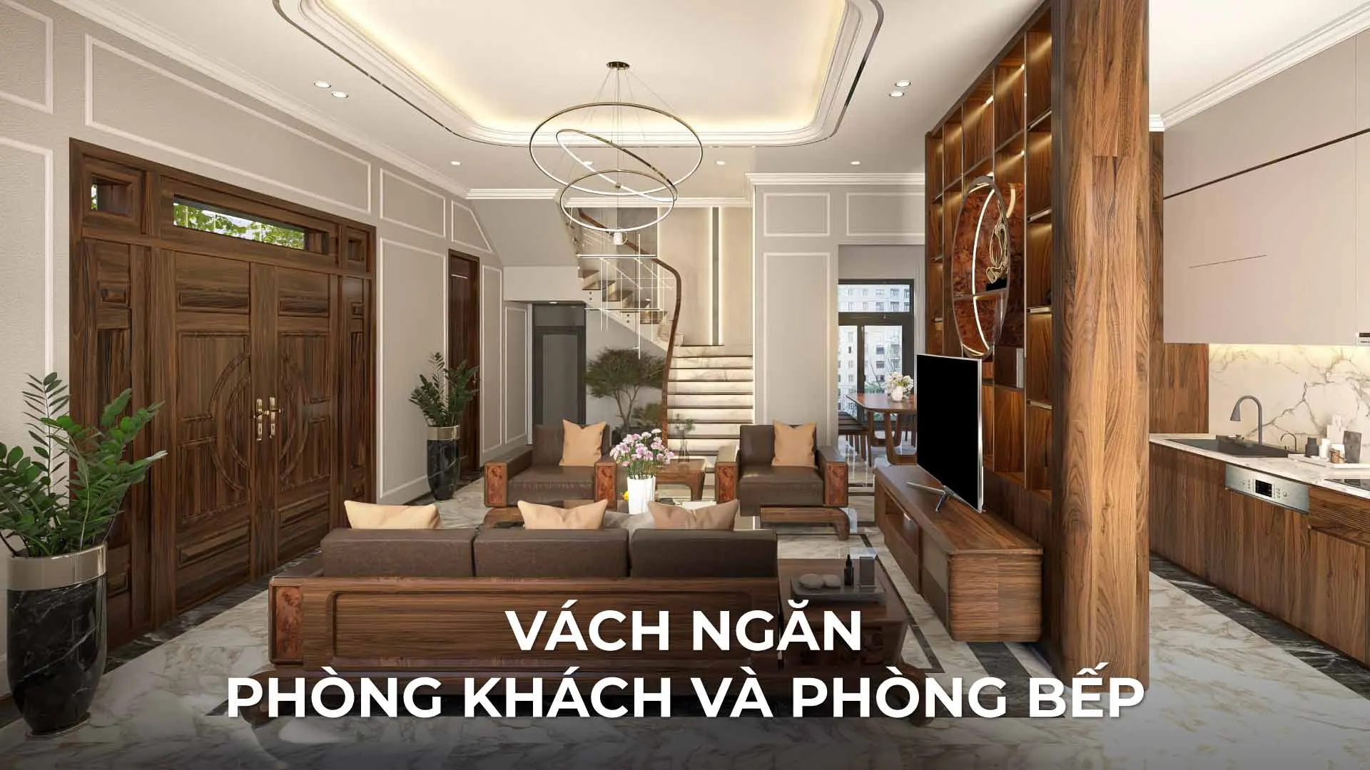 vách ngăn phòng khách và bếp